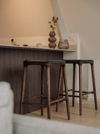 Yume barkruk - Zwart leer - Walnut