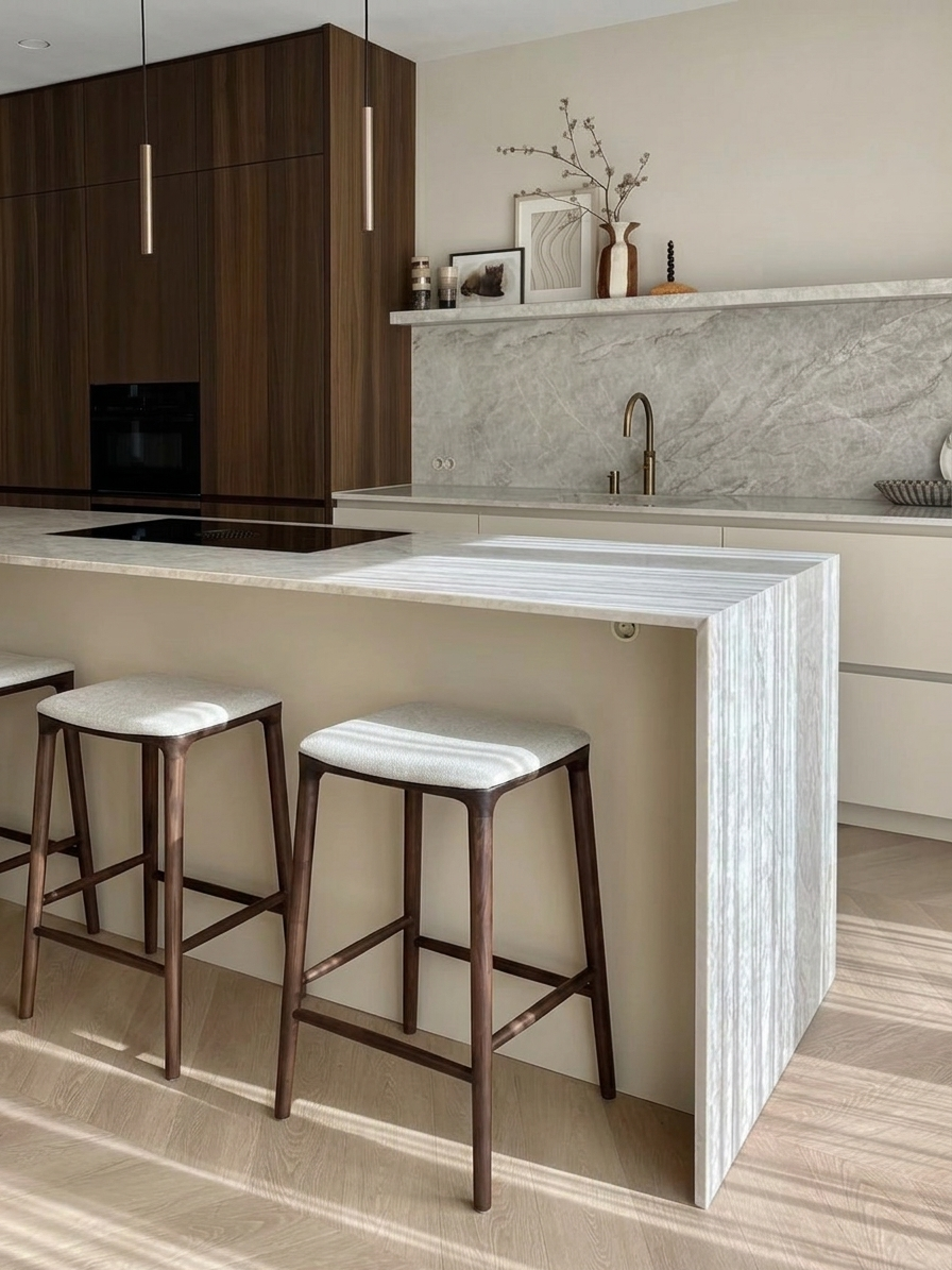 Yume barkruk - Stoffen zitting - Walnut