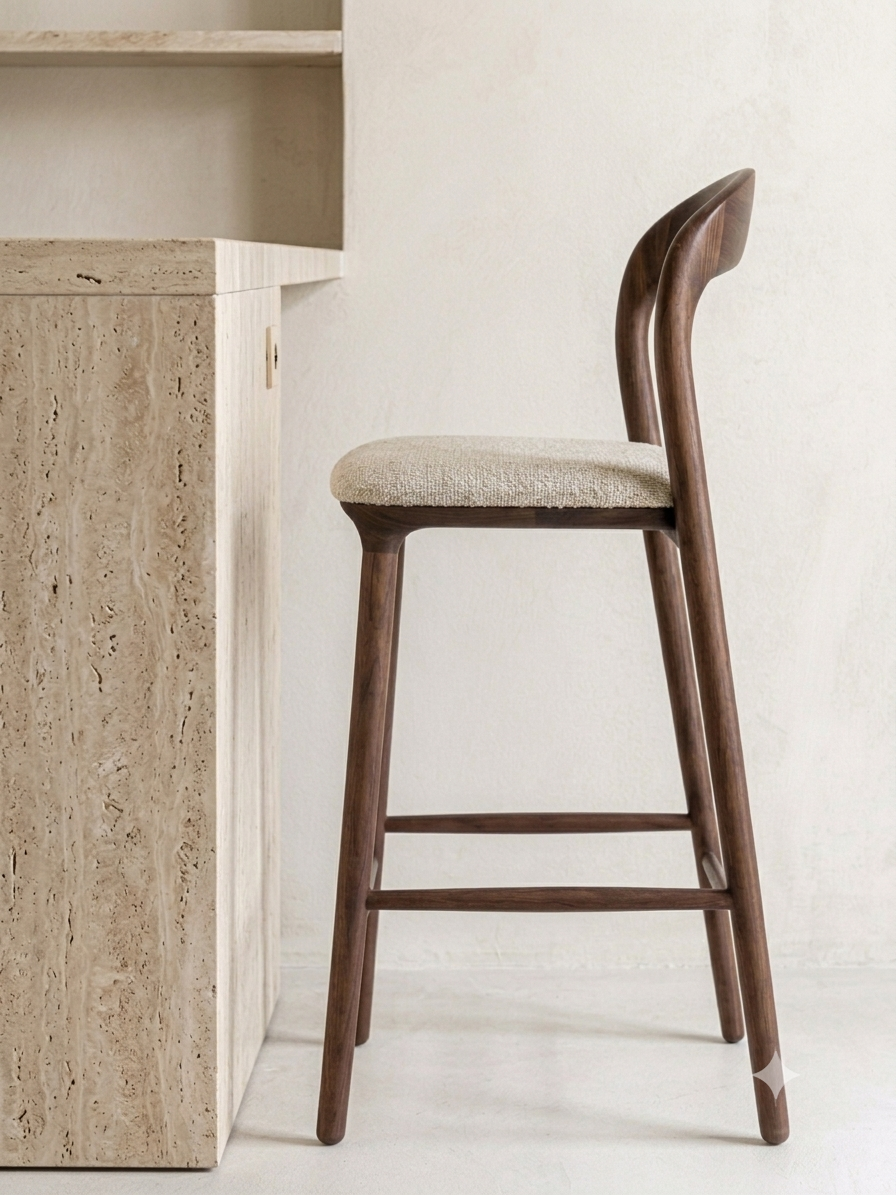 Ami barkruk - Walnut - Stoffen zitting