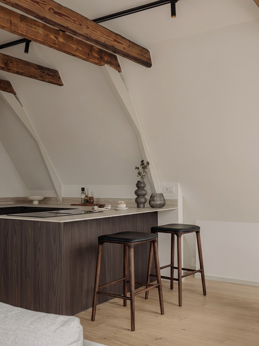 Yume barkruk - Zwart leer - Walnut
