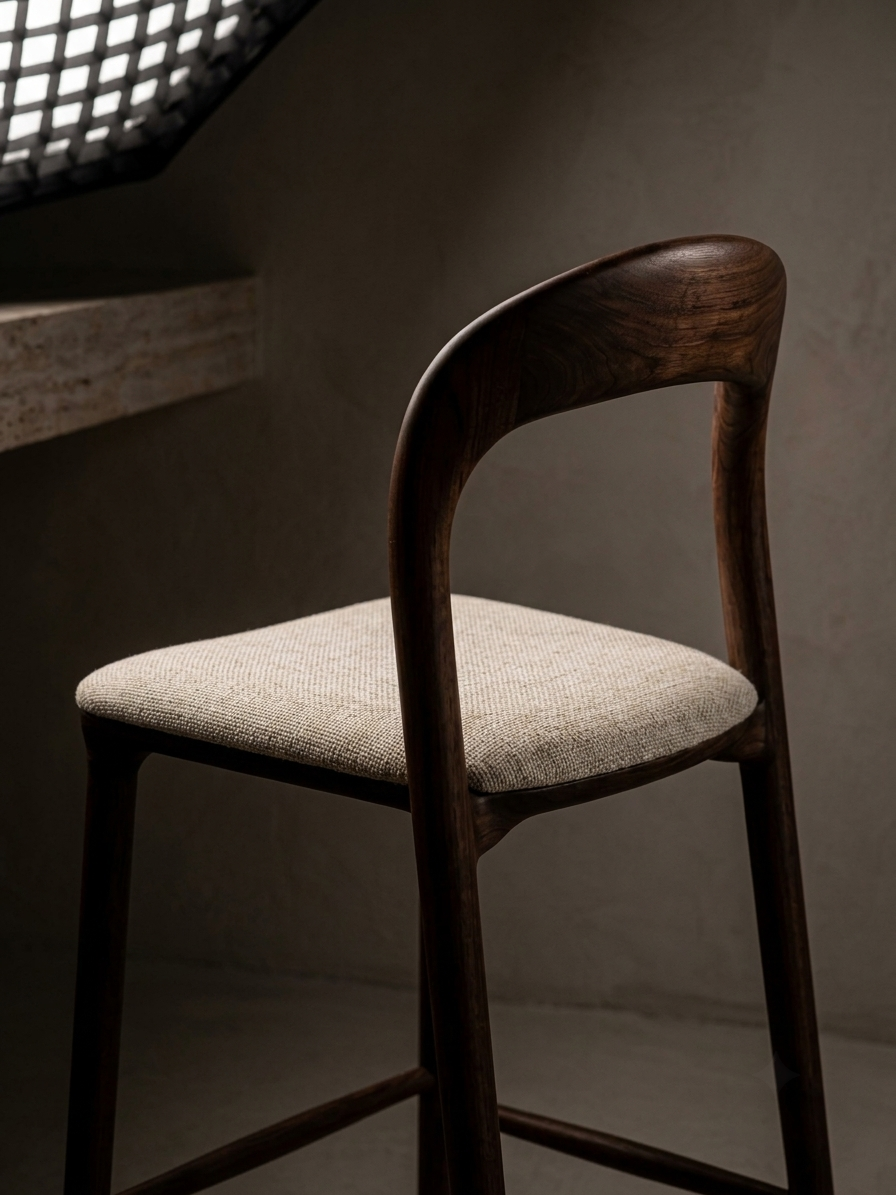 Ami barkruk - Walnut - Stoffen zitting