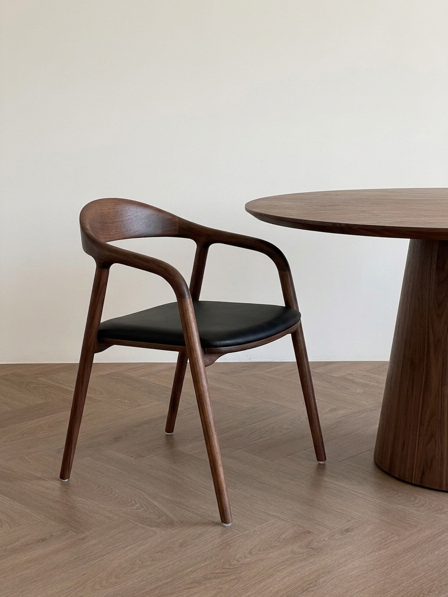 Ami eetkamerstoel - Walnut - Zwart leer