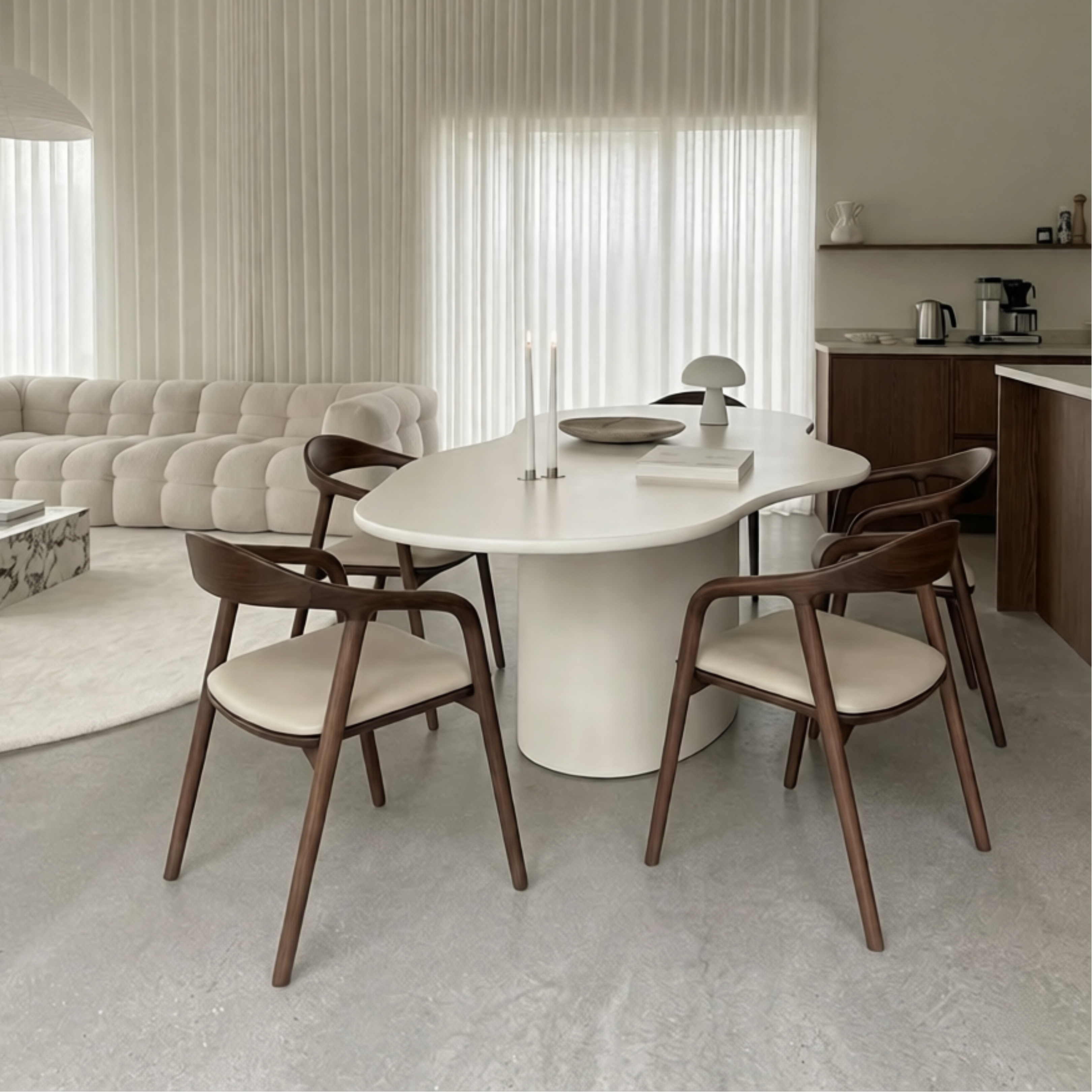 Ami eetkamerstoel walnoot - Beige leer