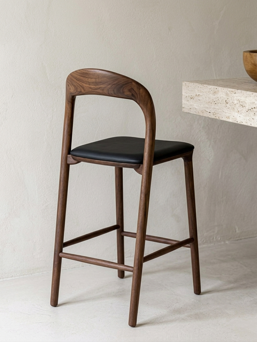 Ami barkruk - Walnut - Zwart leer