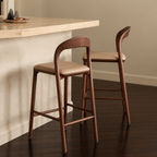 Ami barkruk - Walnut - Beige leer