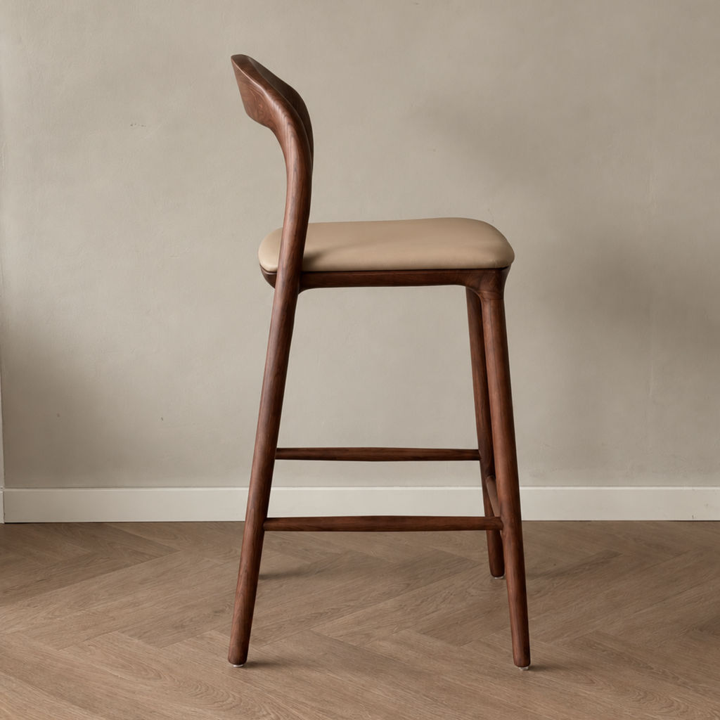 Ami barkruk - Walnut - Beige leer