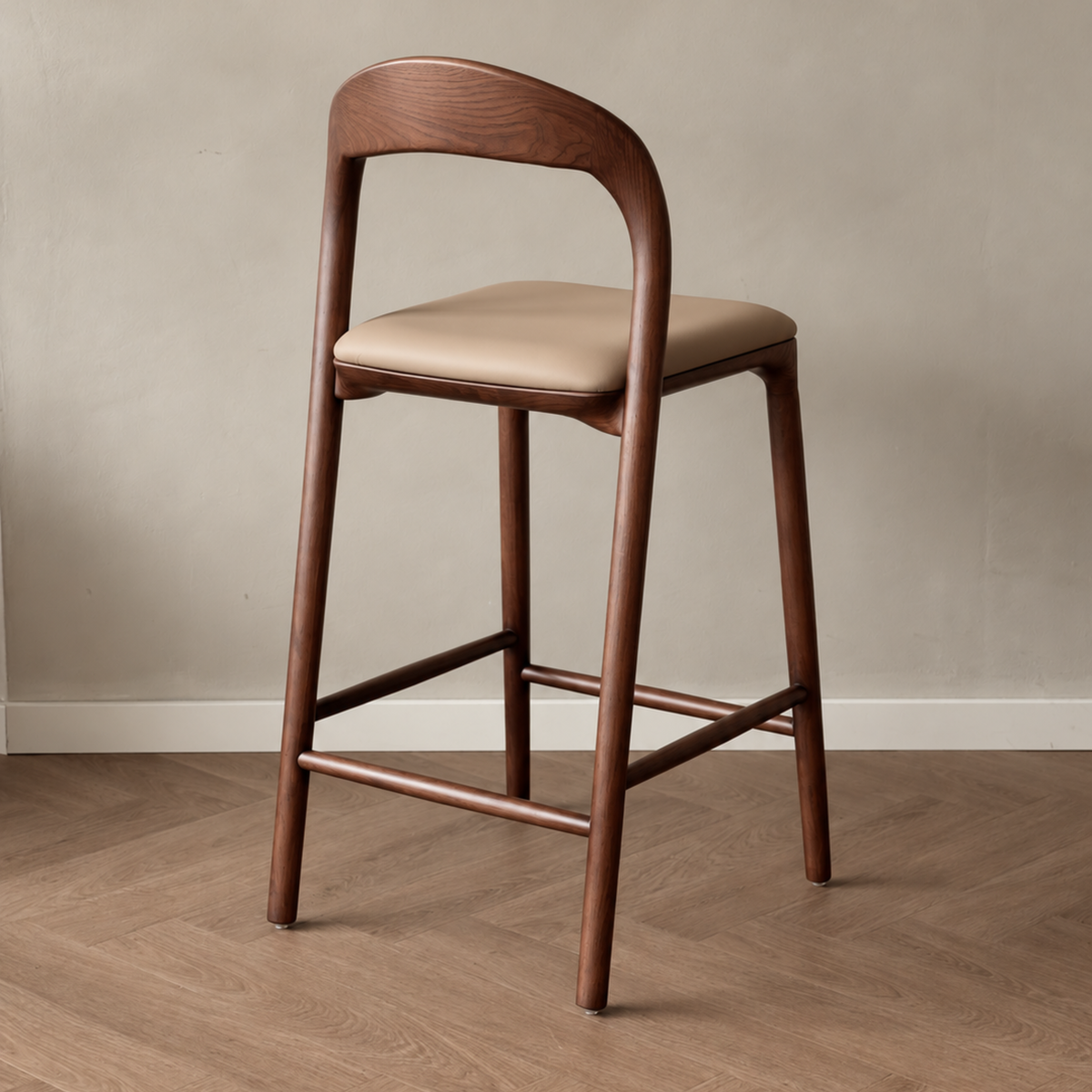 Ami barkruk - Walnut - Beige leer