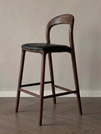 Ami barkruk - Walnut - Zwart leer