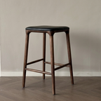Yume barkruk - Zwart leer - Walnut