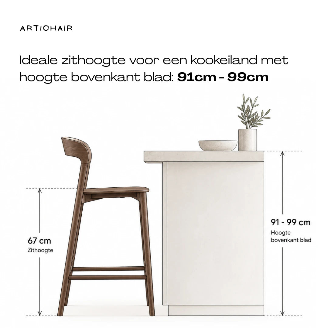Ideale zithoogte barkruk (67 cm) voor een kookeiland met bladhoogte 91-99 cm