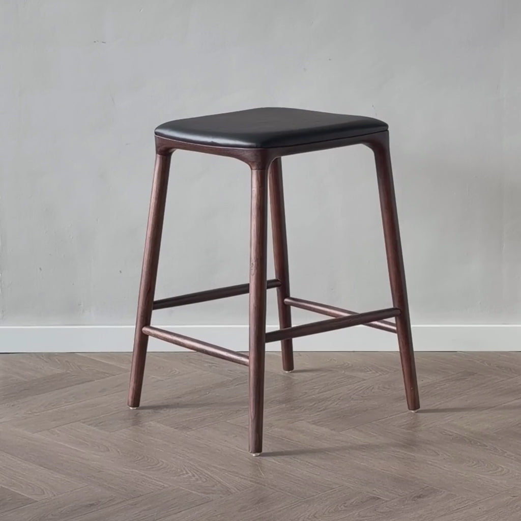 Video Yume barkruk walnoot met zwart leer
