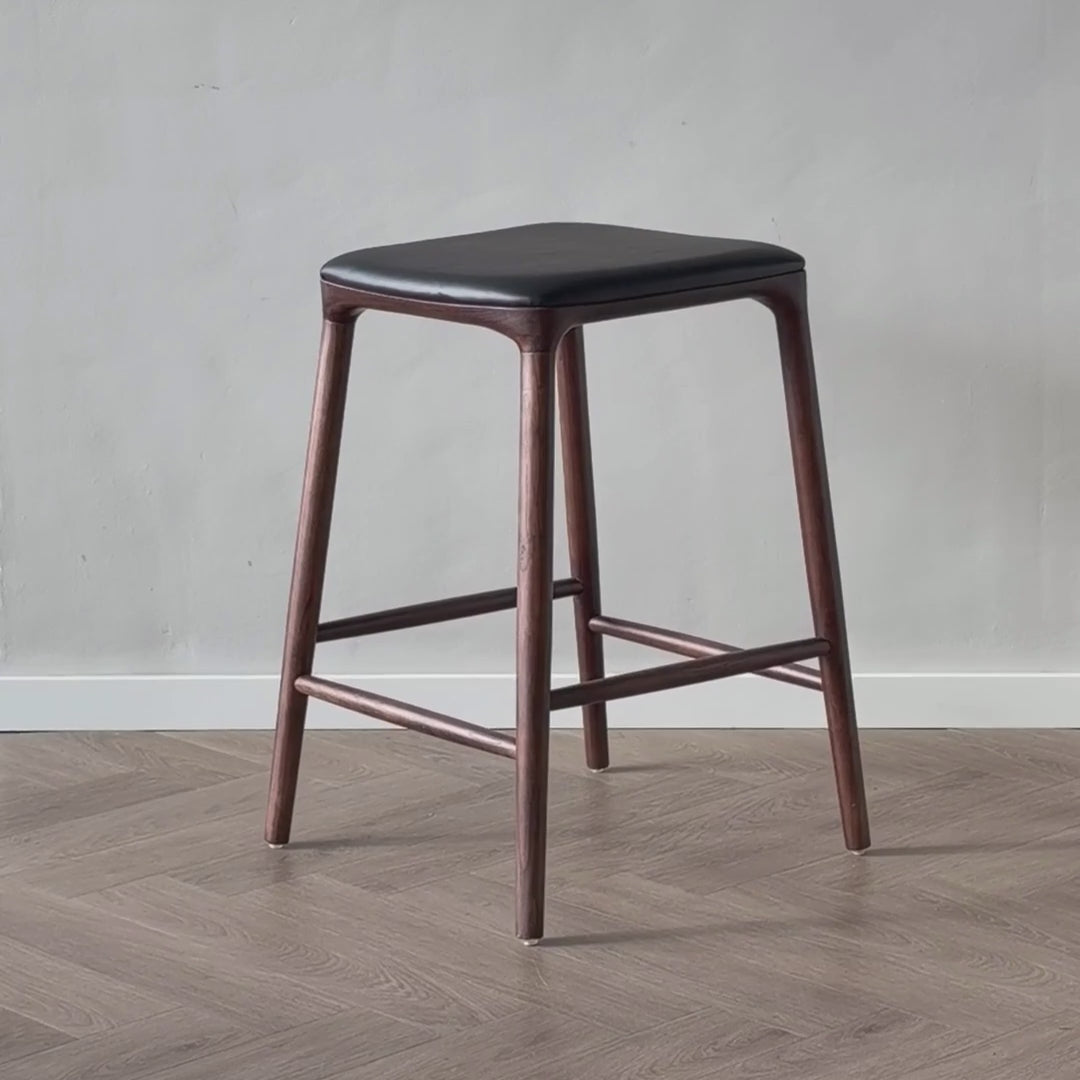 Video Yume barkruk walnoot met zwart leer